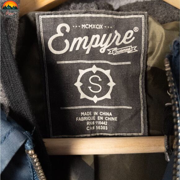 Empyre Y2K Bomber Jacket Blue Cotton Canvas Long Sleeve Hooded Full-Zip Men's S - Picture 8 of 15